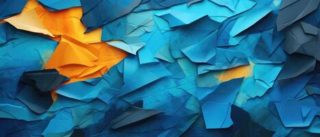ai generado un cautivador representación presentando orgánico texturas y se desmoronó papel capas en un armonioso mezcla de azul y naranja colores, agregando profundidad y dimensión a tu diseño, ai generado. foto