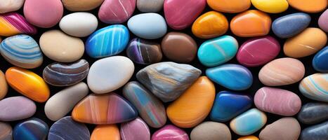 AI generated Colorful rocks and pebbles, featuring a spectrum of multicolored and striped variations, Ai Generated photo