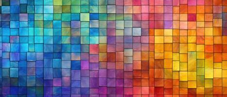 AI generated Abstract, colorful grunge mosaic of square ceramic tiles, mirrored for textured wall backgrounds, Ai Generated photo