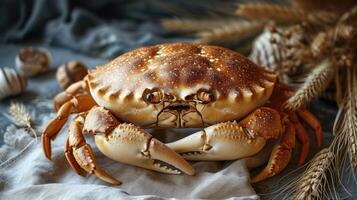 AI generated Unique bread loaf resembling an crab resting on a wooden table, Ai Generated photo