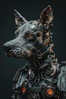 AI generated In the shadows, a cyborg dog emerges, a fusion of machine and canine, Ai Generated photo