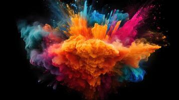 AI generated Explosive colored powder captured in a closeup, creating an abstract dust splash on a black backdrop, Ai Generated photo