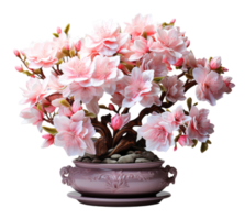 ai gerado decorativo vaso do cereja Flor bonsai flores em transparente fundo, generativo ai png