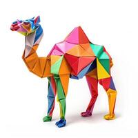 ai generado vistoso origami camello, único papel polígono obra de arte, ideal mascota concepto, ai generado foto