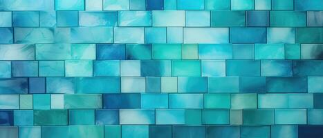 AI generated Experience the refreshing blend of turquoise, green, and blue in this abstract mosaic tile wall texture background, Ai Generated. photo