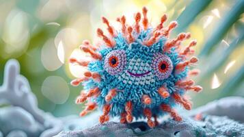 AI generated Crocheted sea urchin toy vibrant backdrop, handcrafted and adorable, Ai Generated photo