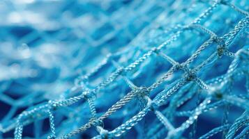 AI generated Explore the intricate pattern and texture of blue netting up close, adorned with delicate white elements, Ai Generated. photo