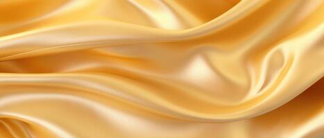 AI generated Golden shiny satin silk swirl wave liquid background for a panoramic banner. Luxurious and fluid, Ai Generated. photo