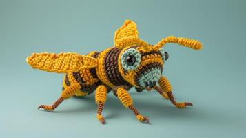 AI generated Crocheted hornet toy vibrant backdrop, handcrafted and adorable, Ai Generated photo