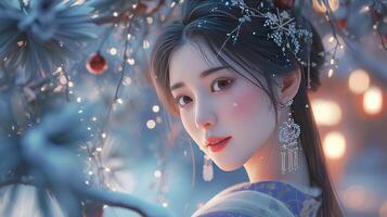 AI generated Blurry Christmas tree image with depth of field, creating an ethereal background effect, Ai Generated photo