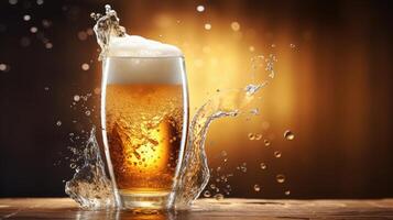 AI generated A glass of beer with a splash coming out of it, Ai Generated photo