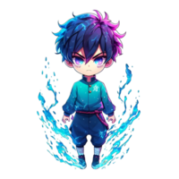 AI generated anime boy with blue hair and purple hair png