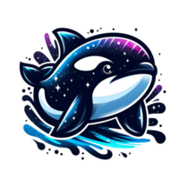 AI generated killer whale in space with stars and water png