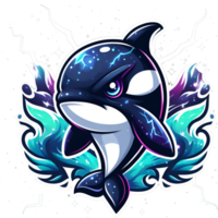 AI generated an orca whale with blue eyes and a lightning bolt on its back png