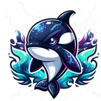 ai generato un orca balena con blu occhi e un' fulmine bullone su suo indietro png