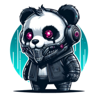 ai gegenereerd panda beer robot met cybernetisch ogen en een helm png