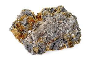 Macro mineral stone Chalcopyrite on a white background photo