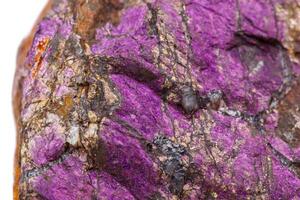 Macro mineral stone purpureus, purple purpurite in the breed a white background photo