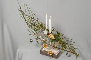 Christmas composition of flowers and Christmas decorations photo