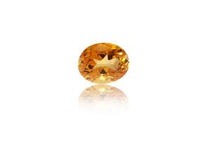 macro mineral stone in Citrine cut on a white background photo
