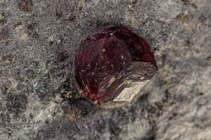 Macro mineral stone Garnet in rock on a white background photo