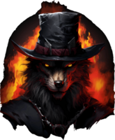 AI generated Ferocious wolves wear hats and have burning eyes, transparent backgrounds, for t-shirt designs and so on png