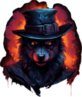 AI generated Ferocious wolves wear hats and have burning eyes, transparent backgrounds, for t-shirt designs and so on png