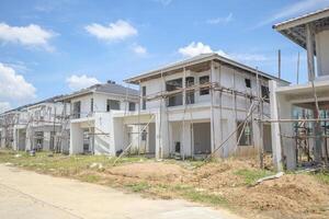 construction residential new house with prefabrication system in progress at building site photo