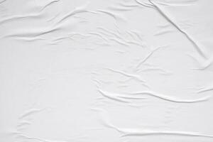 White blank crumpled and creased paper poster texture background photo