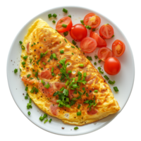 AI generated breakfast omelette on a plate top view isolated on transparent png