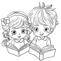 Kids Reading Book Line Art png