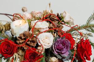 Christmas composition of fresh flowers photo