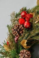 Christmas composition. Wreath of Christmas tree branches photo