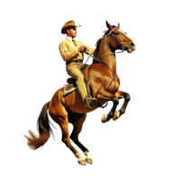 AI generated horseback riding with rider on rearing horse- png