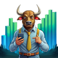 AI generated Distinguished person with bear and bull economy behind him- png