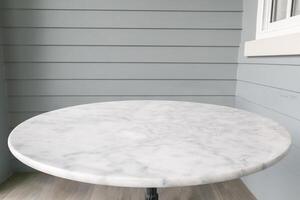 Round marble table interior background for mockup product display photo