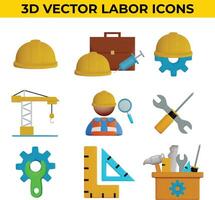 Set of 3d Vector Icons Related to Labor, Construction, Labour day, Renovation