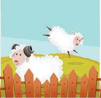 Enjoying Sheep illustration nature sky vector Spring Frame Landscape