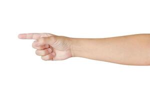 man hand touching or pointing to something isolated on white background photo