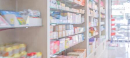 pharmacy drugstore shelves interior blurred abstract background photo