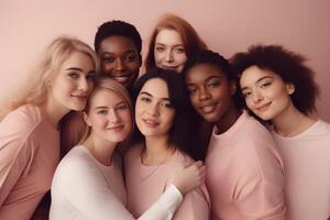 AI generated Multicultural women posing together. Generate ai photo