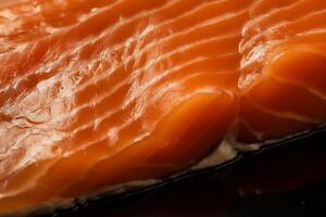 AI generated Macro smoked salmon filet. Generate ai photo