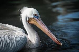 ai generado pelícano blanco pájaro en agua de cerca. generar ai foto