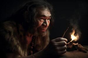 ai generado neandertales hombre civilización evolución. generar ai foto