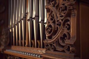 AI generated Organ classic orchestral cathedral details. Generate ai photo