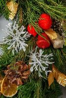 Christmas composition. Wreath of Christmas tree branches photo