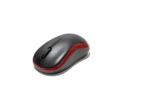 Wireless black and red computer mouse isolated on white background. Clipping path included. photo