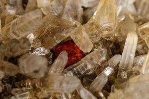 Macro mineral quartz stone with Limonite and Lepidolite black background photo