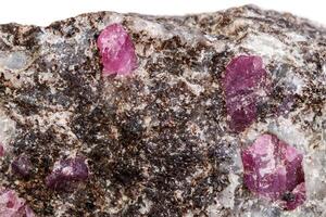 Macro of a mineral Ruby stone on a white background photo