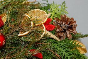 Christmas composition. Wreath of Christmas tree branches photo